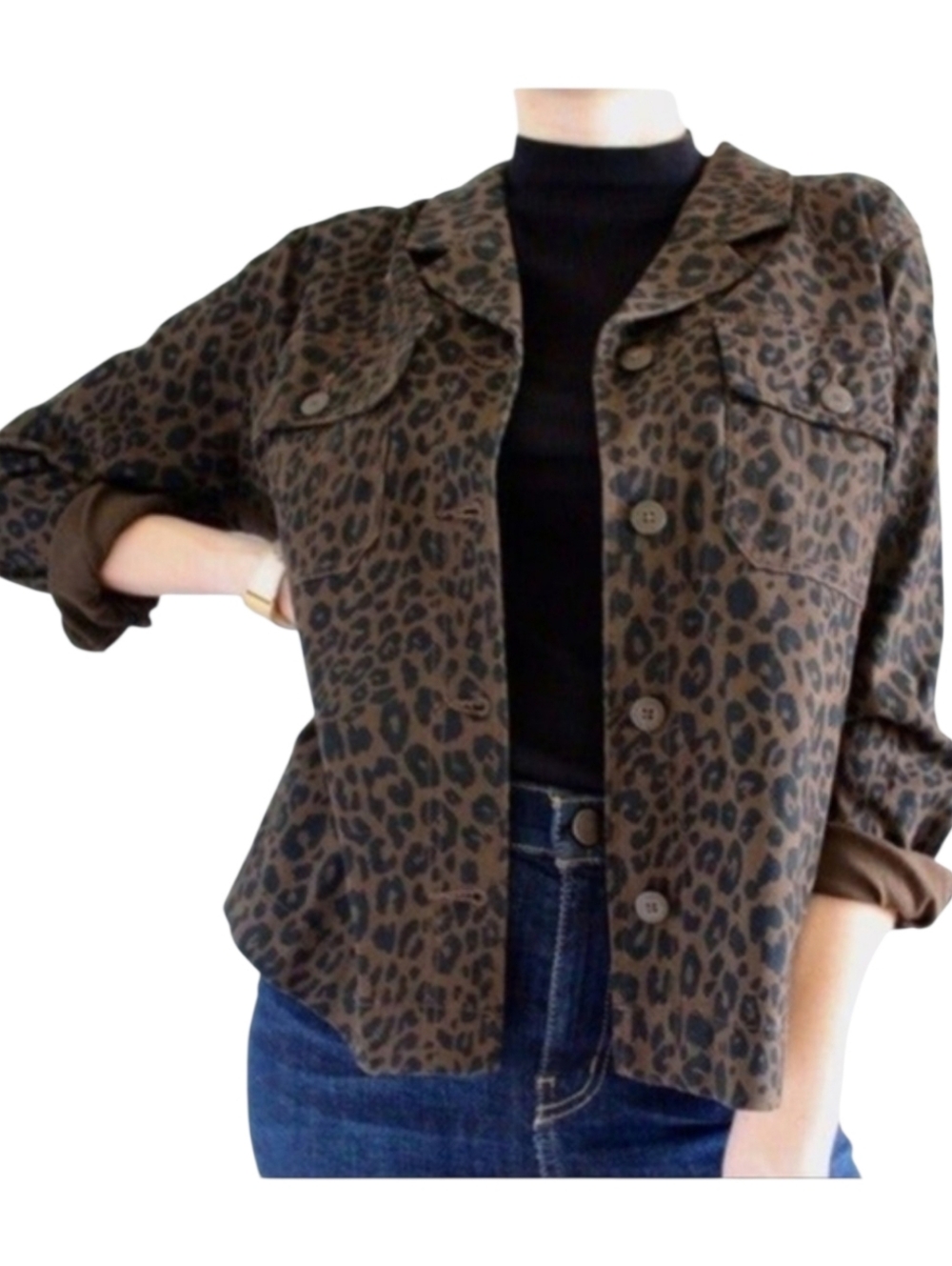 Sanctuary Brown Leopard Print Twill Shacket Jacket